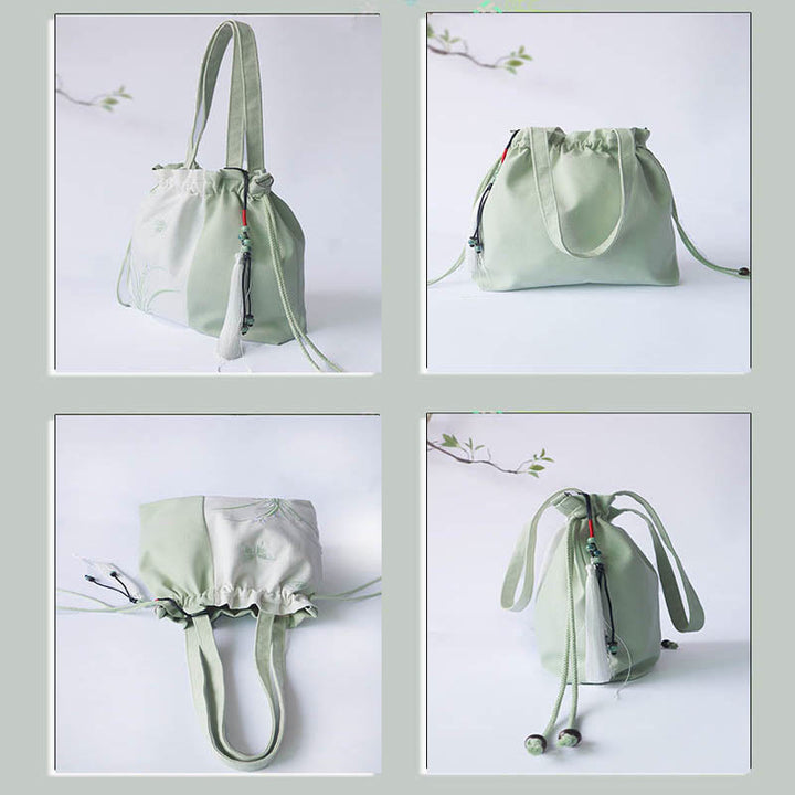 Buddha Stones Bestickte Grasblumen Kirschblüte Canvas Tote Crossbody Tasche Schultertasche Handtasche - image 5