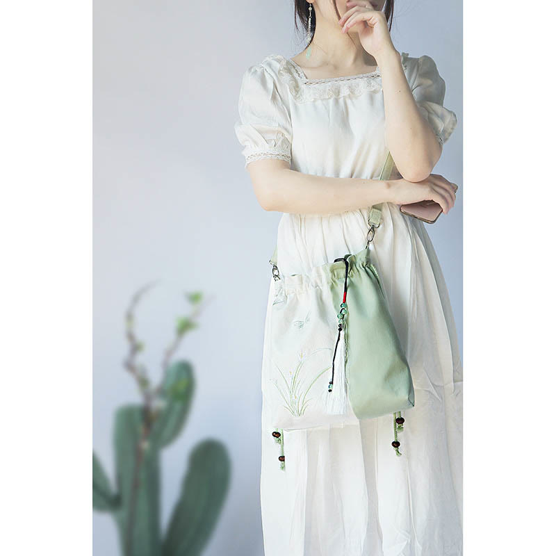 Buddha Stones Bestickte Grasblumen Kirschblüte Canvas Tote Crossbody Tasche Schultertasche Handtasche - image 1