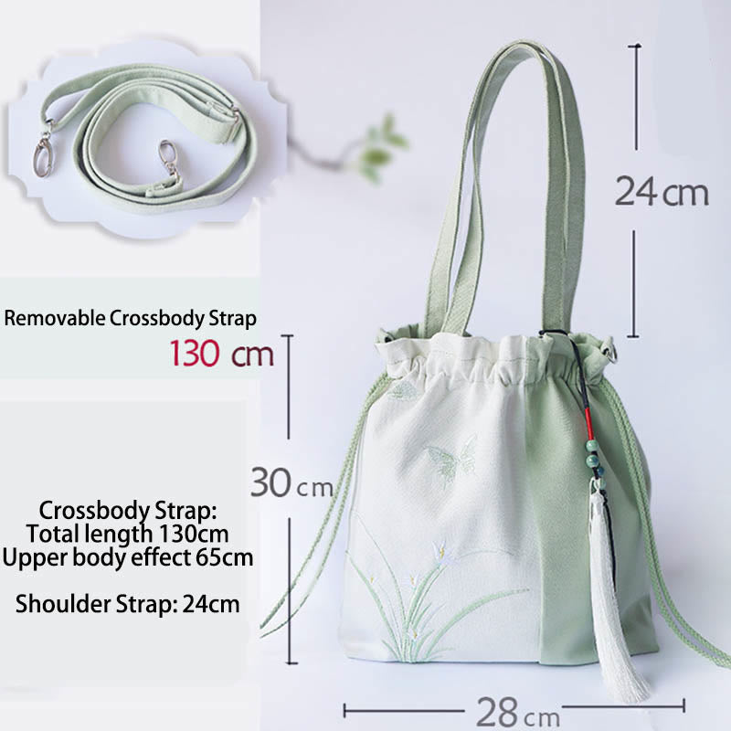 Buddha Stones Bestickte Grasblumen Kirschblüte Canvas Tote Crossbody Tasche Schultertasche Handtasche - image 6