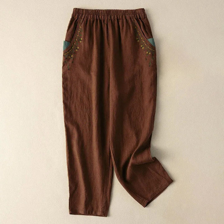 Capri-Haremshose mit Buddha Stones und Vintage-Stickerei, elastischer Bund und Taschen