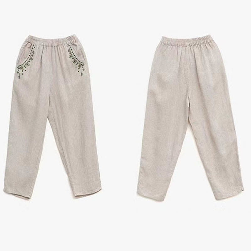 Capri-Haremshose mit Buddha Stones und Vintage-Stickerei, elastischer Bund und Taschen