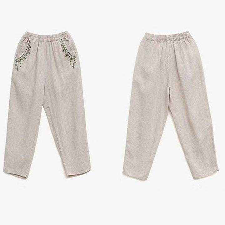 Capri-Haremshose mit Buddha Stones und Vintage-Stickerei, elastischer Bund und Taschen