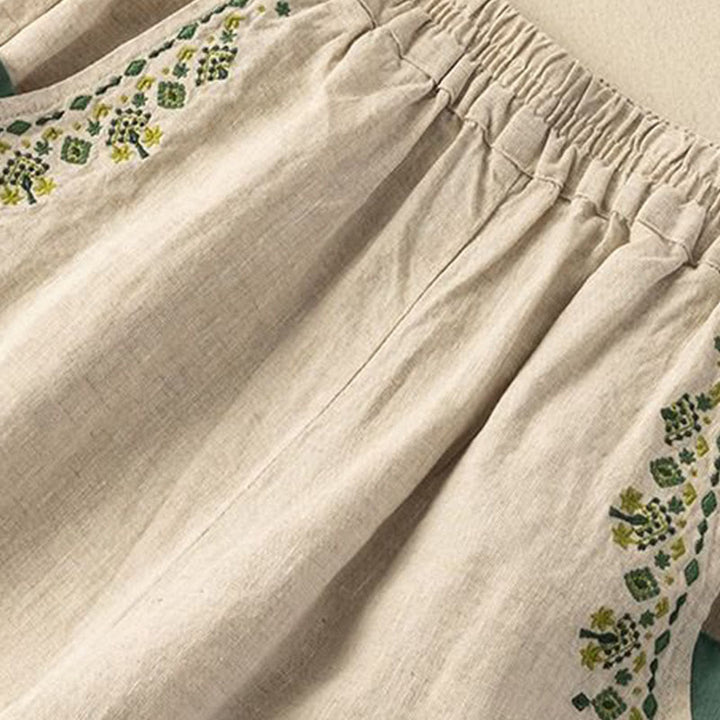 Capri-Haremshose mit Buddha Stones und Vintage-Stickerei, elastischer Bund und Taschen