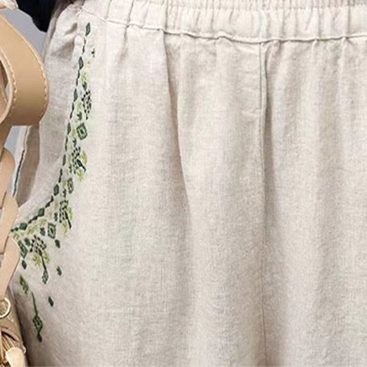 Capri-Haremshose mit Buddha Stones und Vintage-Stickerei, elastischer Bund und Taschen