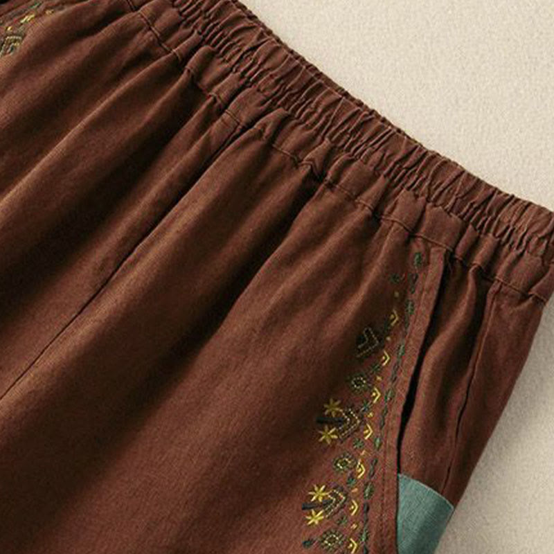 Capri-Haremshose mit Buddha Stones und Vintage-Stickerei, elastischer Bund und Taschen
