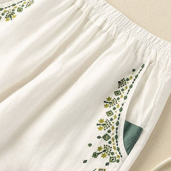 Capri-Haremshose mit Buddha Stones und Vintage-Stickerei, elastischer Bund und Taschen