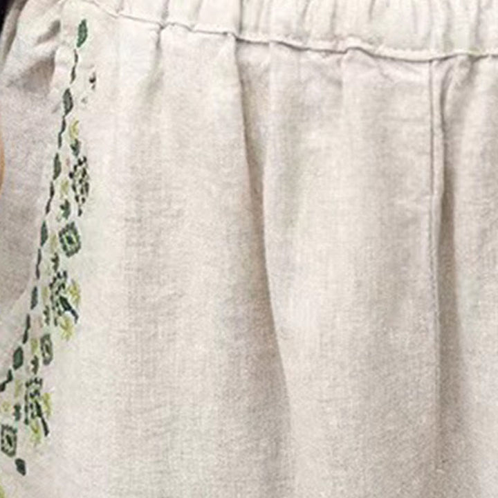 Capri-Haremshose mit Buddha Stones und Vintage-Stickerei, elastischer Bund und Taschen