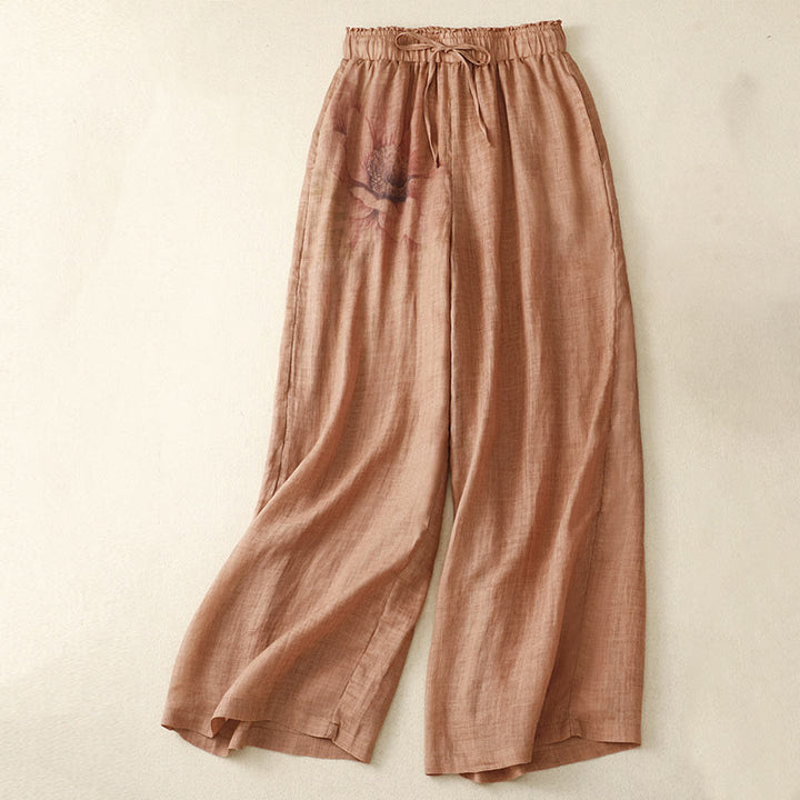 Hose mit weitem Bein und Blumendruck von Buddha Stones, hoher Taille, Kordelzug, Baumwollleinen und Taschen - Orange - US12, UK/AU16, EU44 (2XL) - image 13