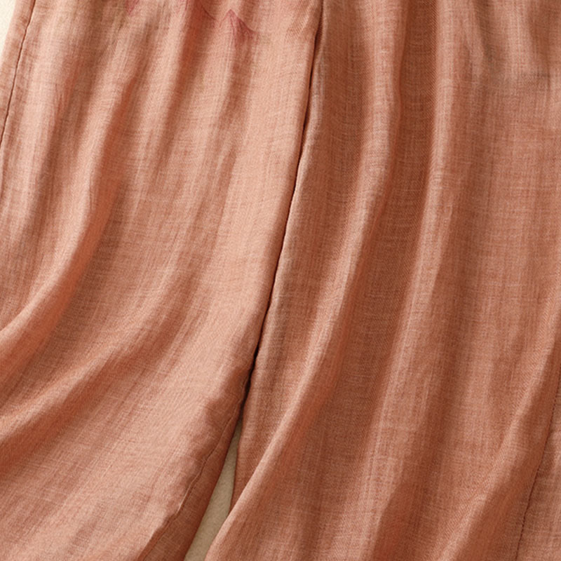 Hose mit weitem Bein und Blumendruck von Buddha Stones, hoher Taille, Kordelzug, Baumwollleinen und Taschen - image 16