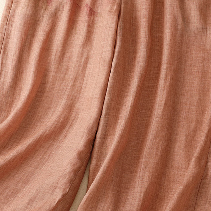 Hose mit weitem Bein und Blumendruck von Buddha Stones, hoher Taille, Kordelzug, Baumwollleinen und Taschen - image 16