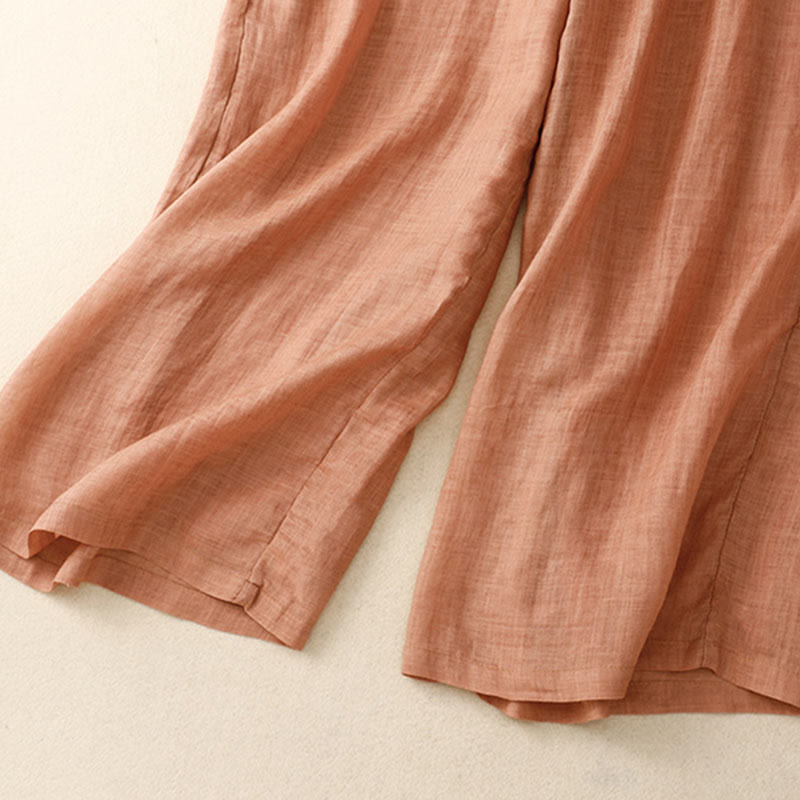 Hose mit weitem Bein und Blumendruck von Buddha Stones, hoher Taille, Kordelzug, Baumwollleinen und Taschen - image 17
