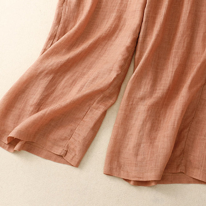 Hose mit weitem Bein und Blumendruck von Buddha Stones, hoher Taille, Kordelzug, Baumwollleinen und Taschen - image 17