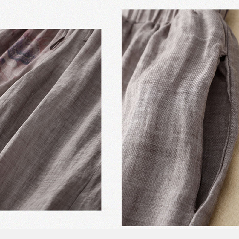 Hose mit weitem Bein und Blumendruck von Buddha Stones, hoher Taille, Kordelzug, Baumwollleinen und Taschen - image 12