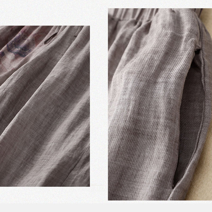 Hose mit weitem Bein und Blumendruck von Buddha Stones, hoher Taille, Kordelzug, Baumwollleinen und Taschen - image 12