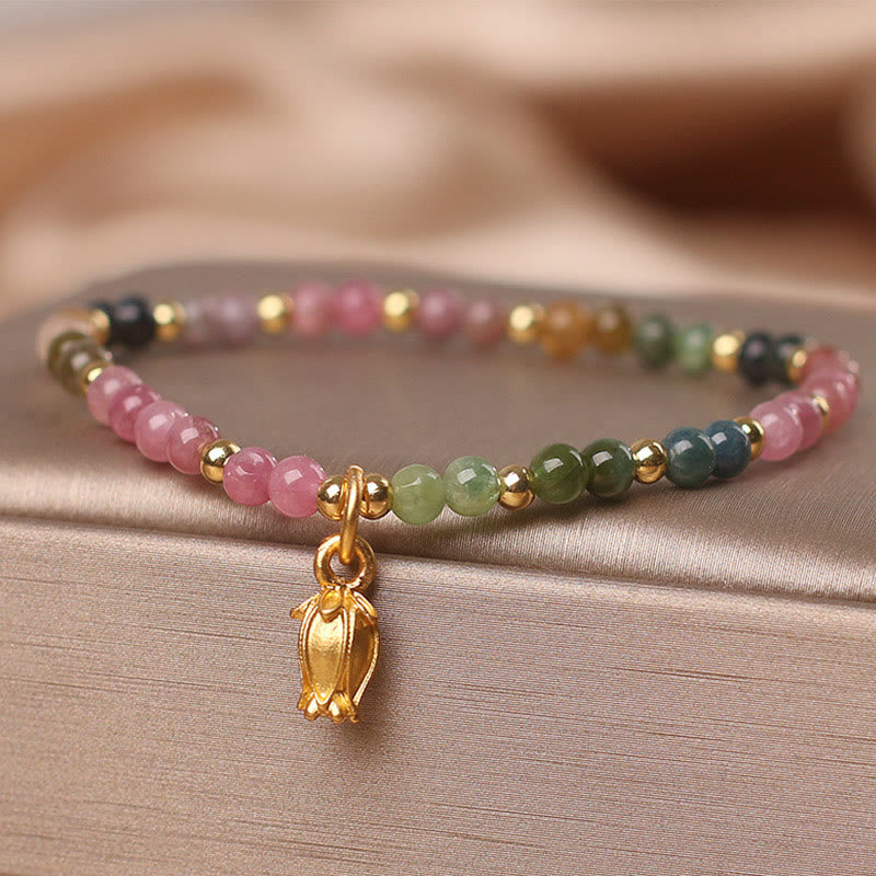 Buddha-Steine Bunte Turmalin-Blumen Positive Armband