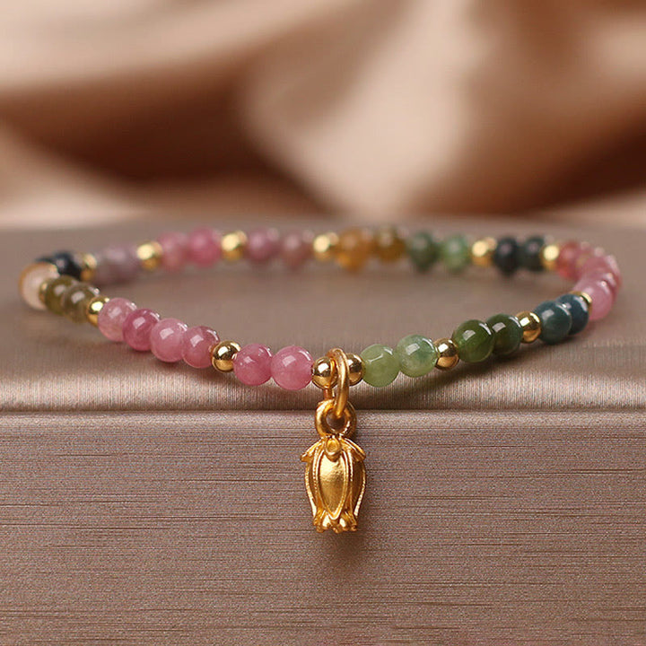 Buddha-Steine Bunte Turmalin-Blumen Positive Armband