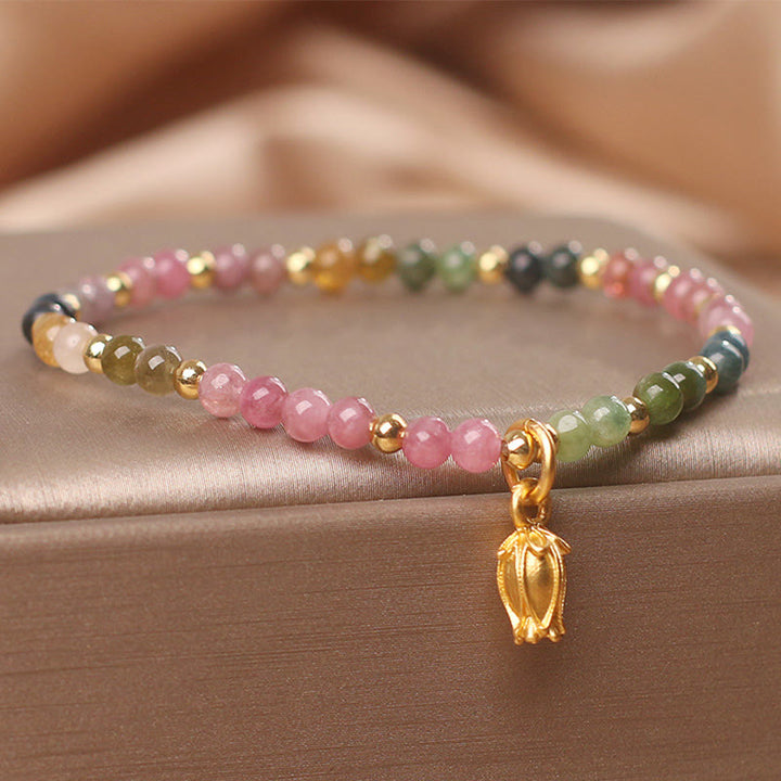 Buddha-Steine Bunte Turmalin-Blumen Positive Armband