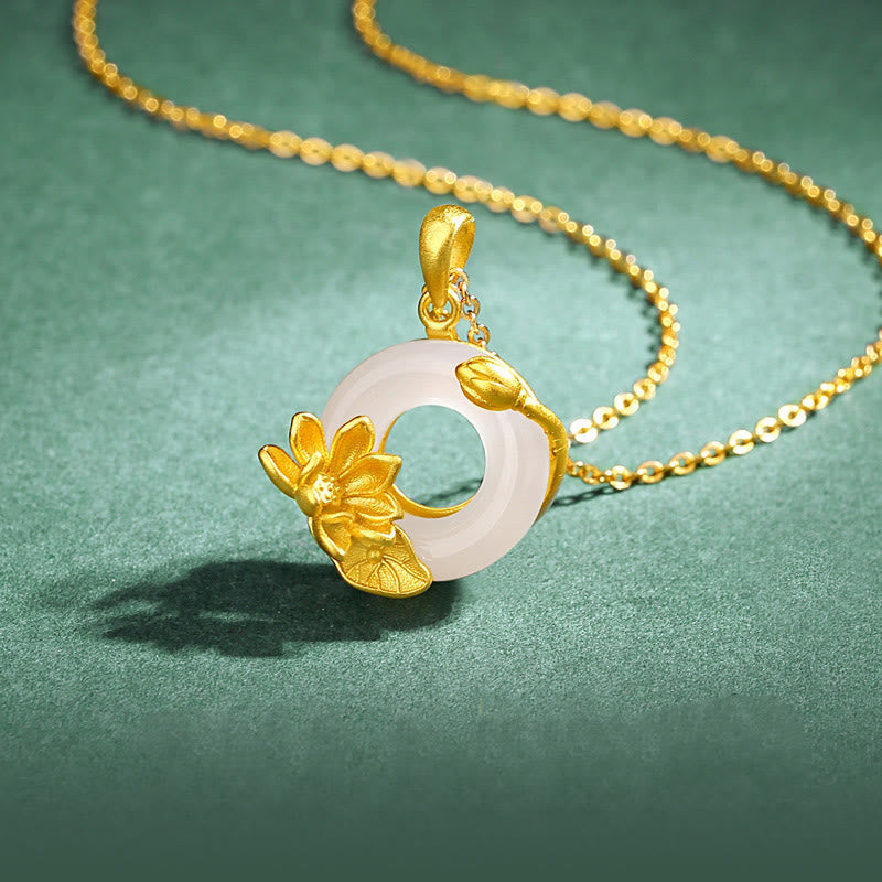 Buddha Steine ​​Natürlicher Weiß Chalcedon Frieden Schnalle Lotus Anhänger S925 Sterling Silber Halskette - Chalcedon (Positiv ♥ Harmonie) - image 0