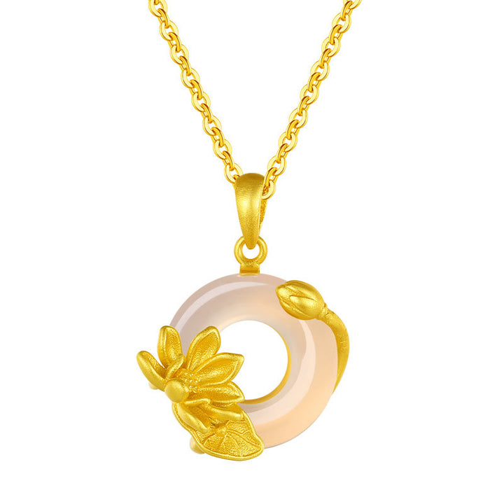 Buddha Steine ​​Natürlicher Weiß Chalcedon Frieden Schnalle Lotus Anhänger S925 Sterling Silber Halskette - image 3