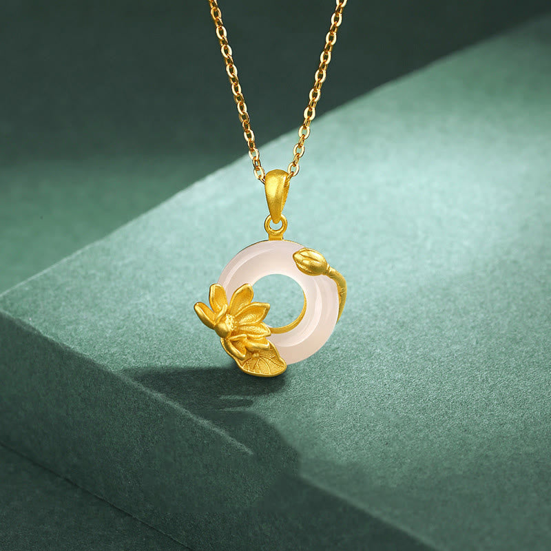 Buddha Steine ​​Natürlicher Weiß Chalcedon Frieden Schnalle Lotus Anhänger S925 Sterling Silber Halskette - image 2