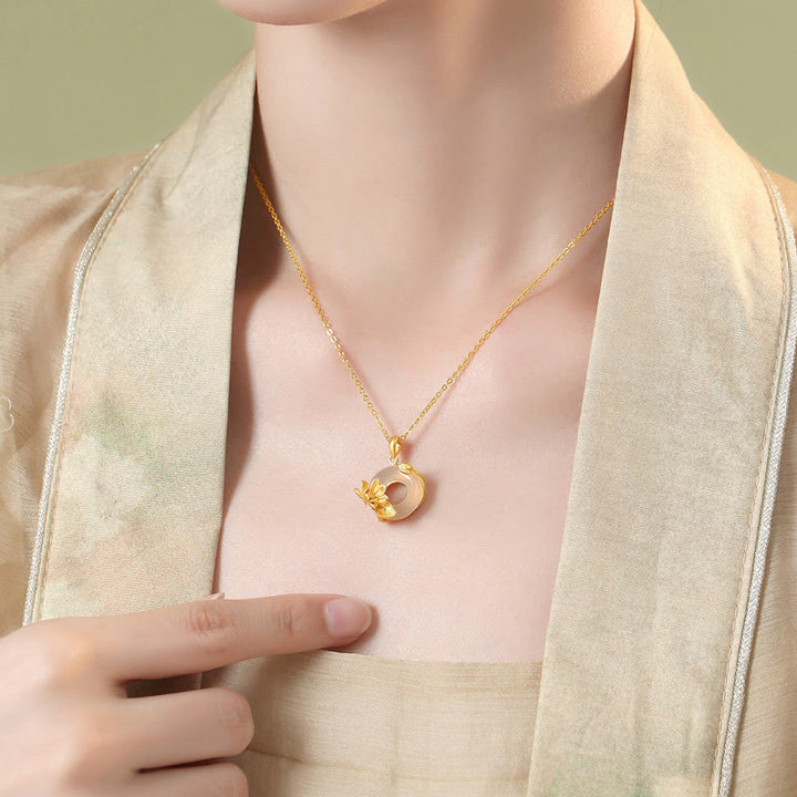 Buddha Steine ​​Natürlicher Weiß Chalcedon Frieden Schnalle Lotus Anhänger S925 Sterling Silber Halskette - image 6