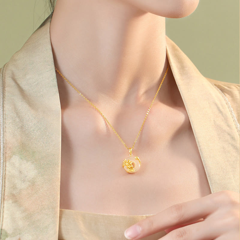 Buddha Steine ​​Natürlicher Weiß Chalcedon Frieden Schnalle Lotus Anhänger S925 Sterling Silber Halskette - image 4