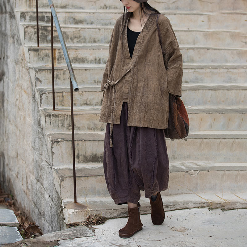Buddha Stones Batik-Mantel mit Schnürung, Zen-Meditation, vorne offen, Oberteil - image 6