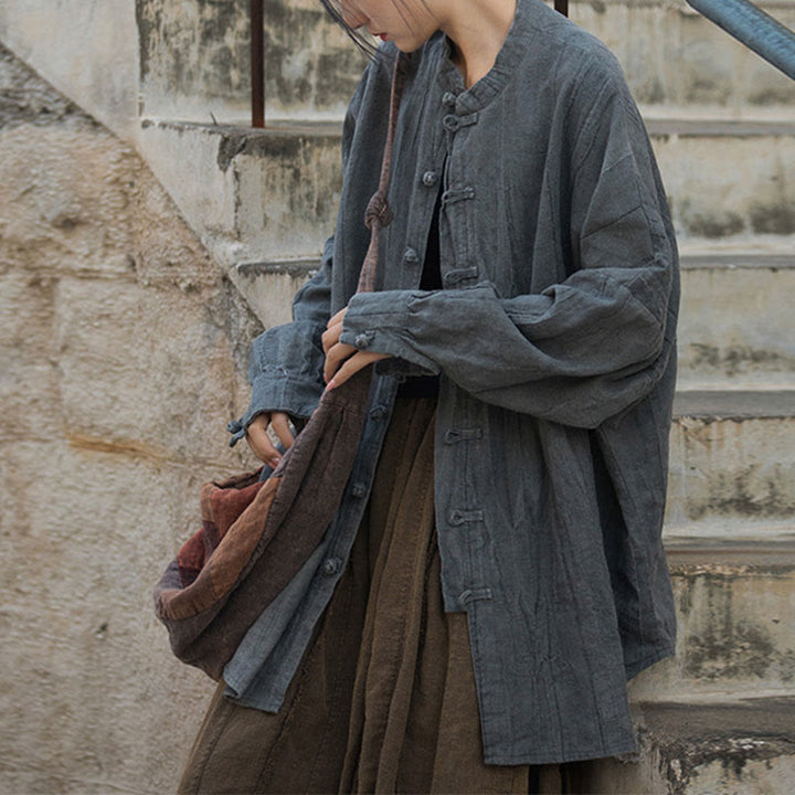 Buddha Stones Batik-Jacke mit Froschknöpfen, langärmelig, Zen-Meditation, offene Vorderseite - Grau (nur Oberteil) - US 4-14, UK/AU 8-18, EU 36-46 (F) - image 33