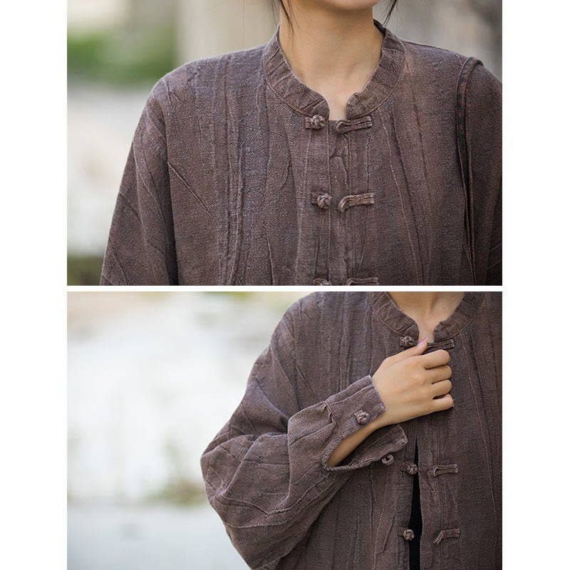 Buddha Stones Batik-Jacke mit Froschknöpfen, langärmelig, Zen-Meditation, offene Vorderseite - image 27