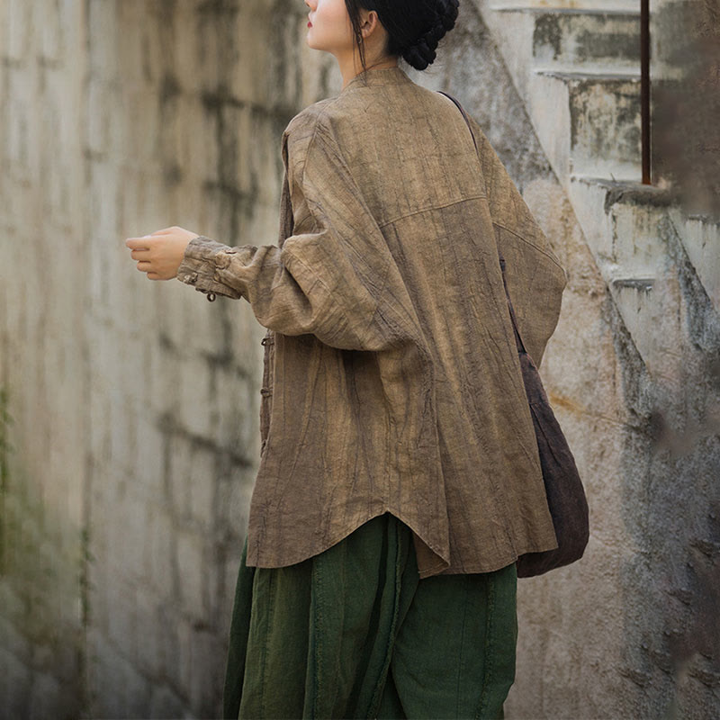 Buddha Stones Batik-Jacke mit Froschknöpfen, langärmelig, Zen-Meditation, offene Vorderseite