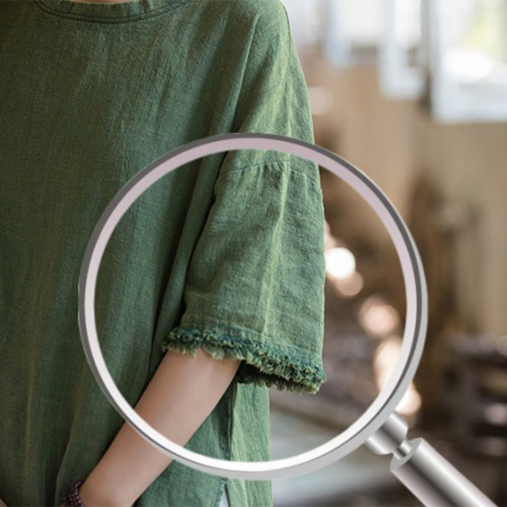 Buddha Stones Mittellanges Kleid Ramie Leinen Halbarm Top T-Shirt mit Schlitz am Saum - image 14