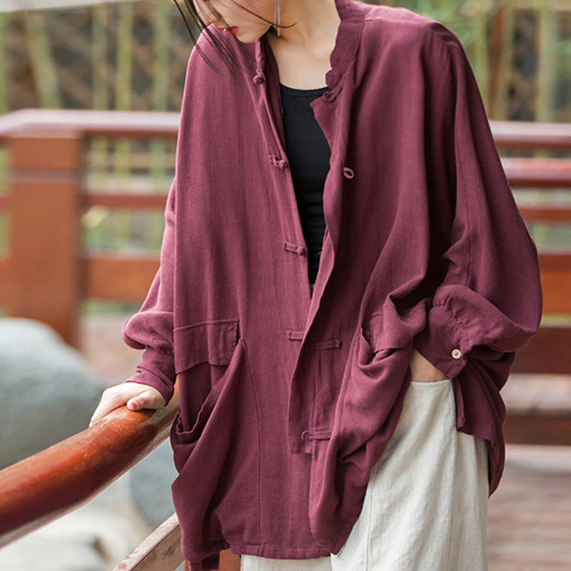 Buddha Stones Frog-Button Langarm Zen Meditation offene Vorderseite Jacke mit Taschen - image 1