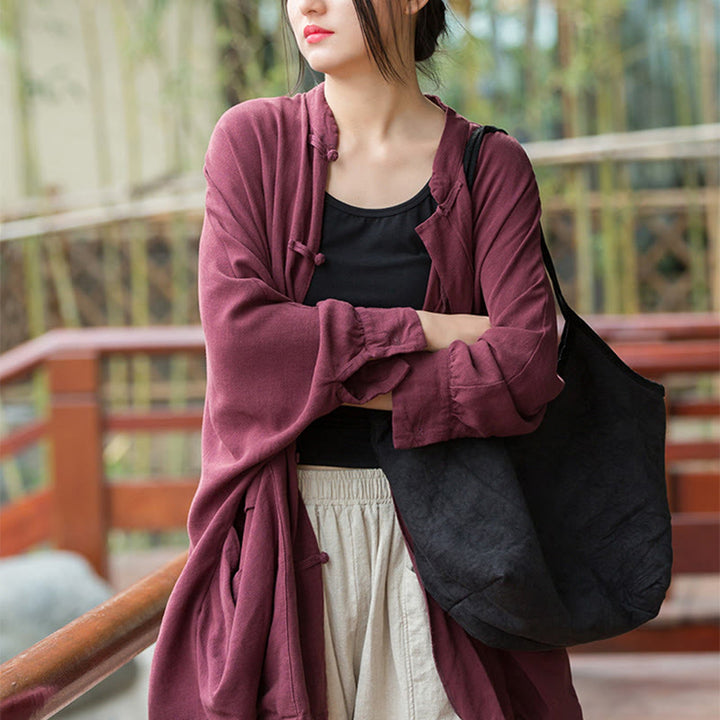 Buddha Stones Frog-Button Langarm Zen Meditation offene Vorderseite Jacke mit Taschen - image 10
