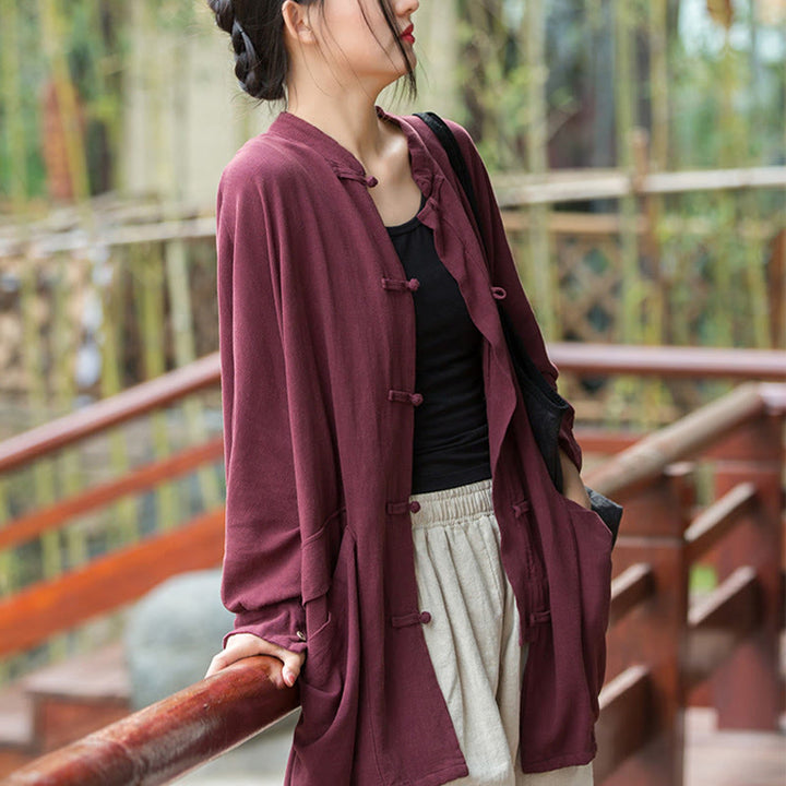 Buddha Stones Frog-Button Langarm Zen Meditation offene Vorderseite Jacke mit Taschen - image 8