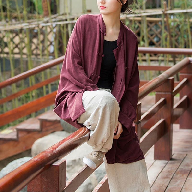 Buddha Stones Frog-Button Langarm Zen Meditation offene Vorderseite Jacke mit Taschen - image 12