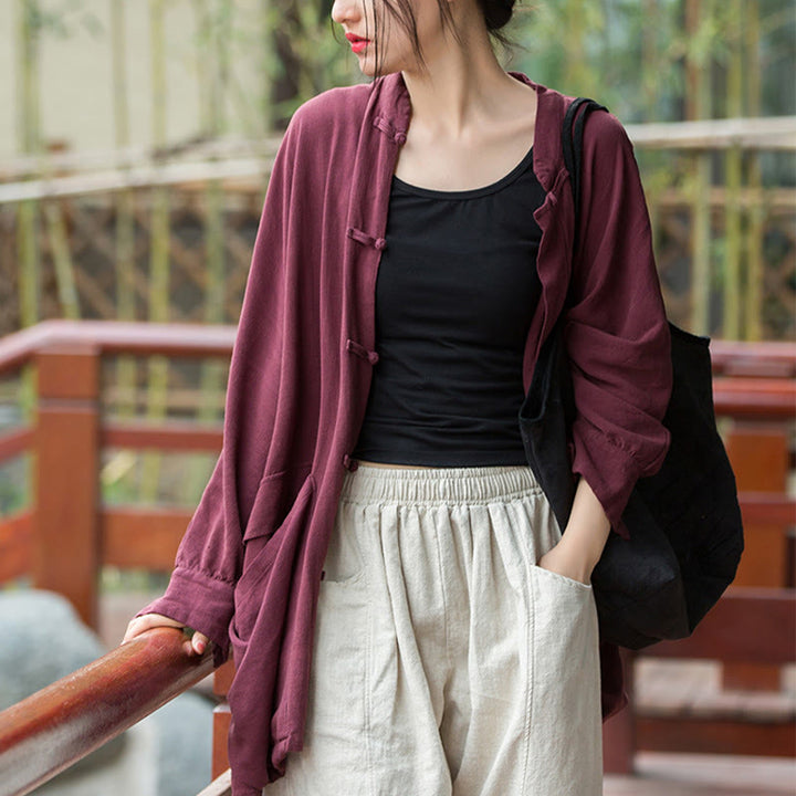 Buddha Stones Frog-Button Langarm Zen Meditation offene Vorderseite Jacke mit Taschen - image 9