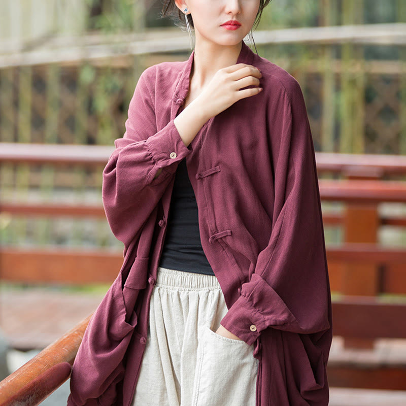 Buddha Stones Frog-Button Langarm Zen Meditation offene Vorderseite Jacke mit Taschen - image 5