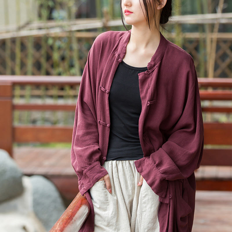 Buddha Stones Frog-Button Langarm Zen Meditation offene Vorderseite Jacke mit Taschen - image 6