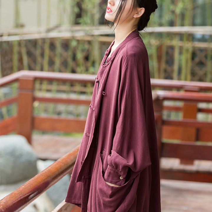 Buddha Stones Frog-Button Langarm Zen Meditation offene Vorderseite Jacke mit Taschen - image 7