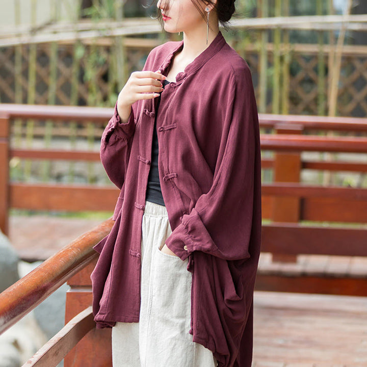 Buddha Stones Frog-Button Langarm Zen Meditation offene Vorderseite Jacke mit Taschen - image 4