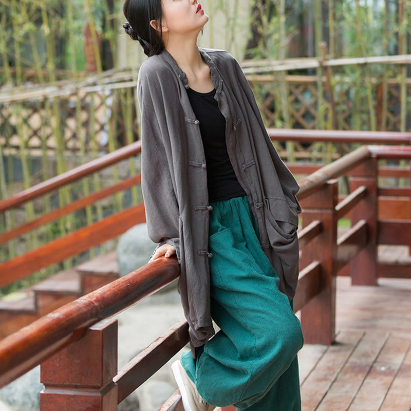 Buddha Stones Frog-Button Langarm Zen Meditation offene Vorderseite Jacke mit Taschen - image 22