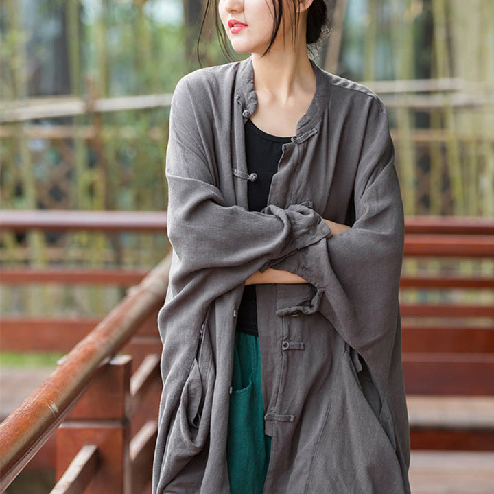 Buddha Stones Frog-Button Langarm Zen Meditation offene Vorderseite Jacke mit Taschen - image 17