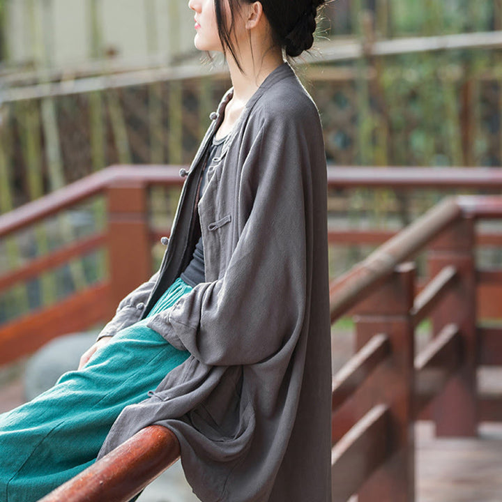 Buddha Stones Frog-Button Langarm Zen Meditation offene Vorderseite Jacke mit Taschen - image 16