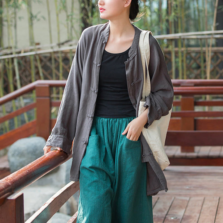 Buddha Stones Frog-Button Langarm Zen Meditation offene Vorderseite Jacke mit Taschen - image 19