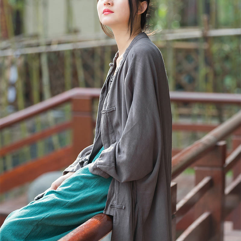 Buddha Stones Frog-Button Langarm Zen Meditation offene Vorderseite Jacke mit Taschen - image 18