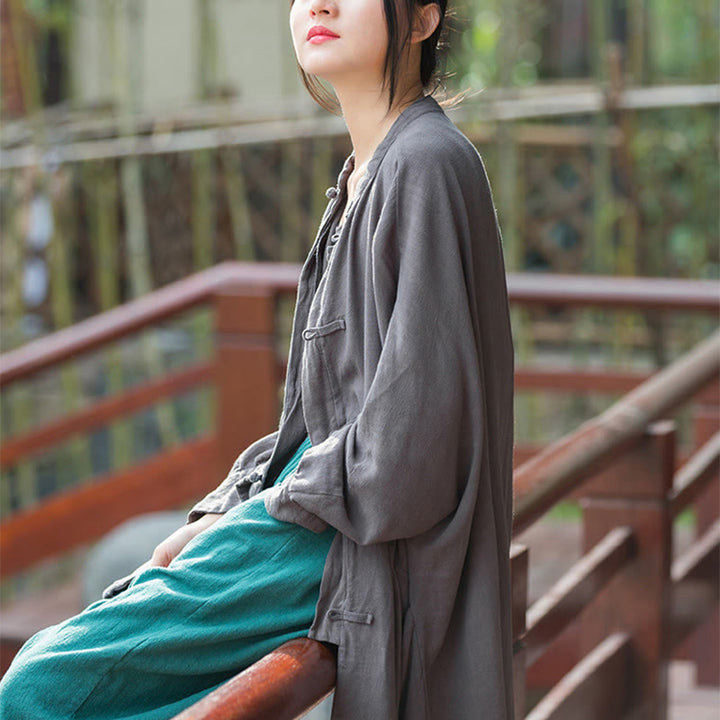 Buddha Stones Frog-Button Langarm Zen Meditation offene Vorderseite Jacke mit Taschen - image 18