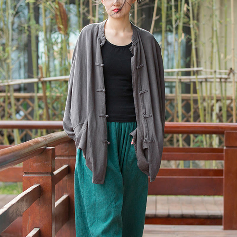 Buddha Stones Frog-Button Langarm Zen Meditation offene Vorderseite Jacke mit Taschen - image 23