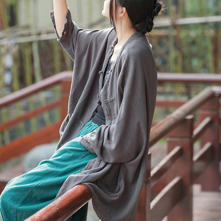 Buddha Stones Frog-Button Langarm Zen Meditation offene Vorderseite Jacke mit Taschen - image 21