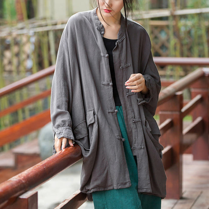 Buddha Stones Frog-Button Langarm Zen Meditation offene Vorderseite Jacke mit Taschen - image 14