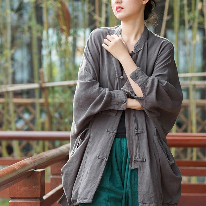 Buddha Stones Frog-Button Langarm Zen Meditation offene Vorderseite Jacke mit Taschen - image 15